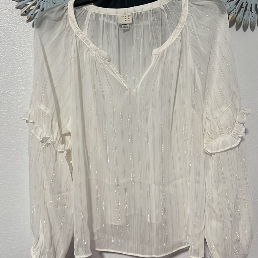 NEW! a new day Sheer Long Puffy Sleeve Blouse. XXL